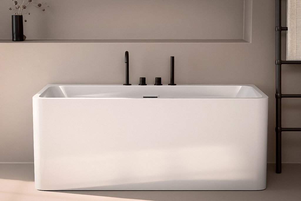 Baignoire îlot contre mur, 150x71 cm ou 170x75 cm, acrylique, OLIA