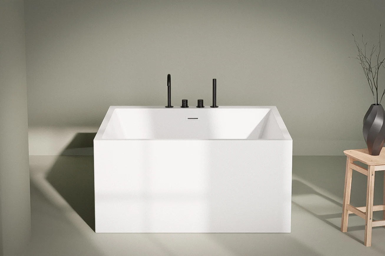 Baignoire îlot carrée blanc mat, 120x120 cm, Tetra