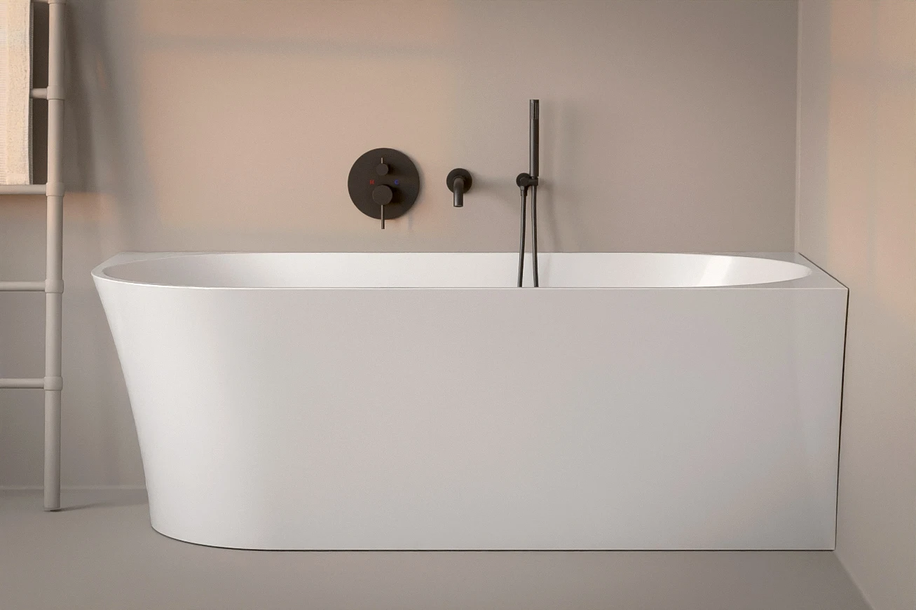 Baignoire îlot d'angle droite, 150x78,5 cm ou 169,5x80,5 cm, acrylique, Paros