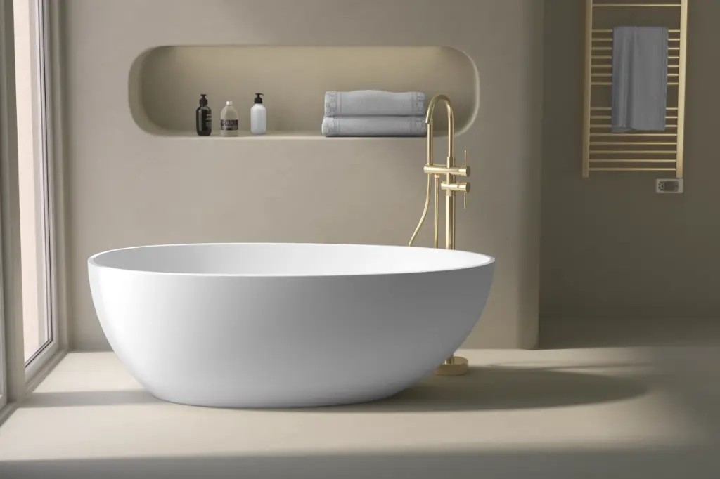 Baignoire îlot ovale, 150x76 cm à 180x90 cm, résine minérale