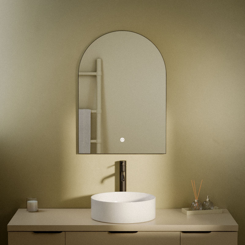 Miroir 50x70 cm 1/2 lune, antibuée, cadre noir mat, Châtelet