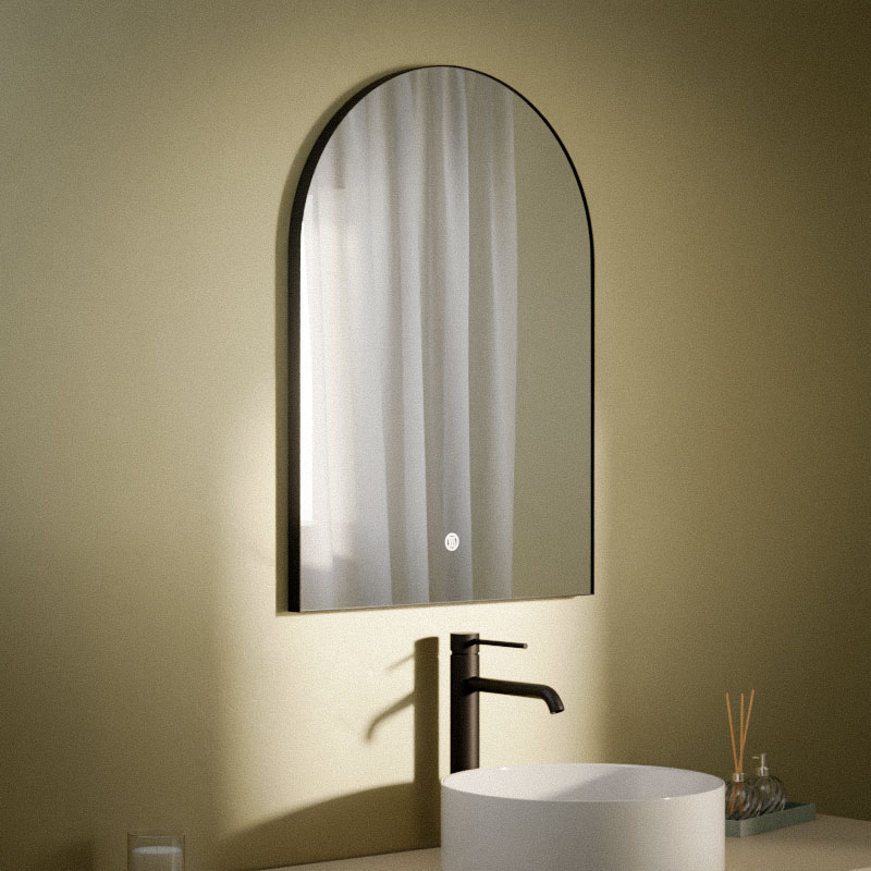 Miroir 50x70 cm 1/2 lune, antibuée, cadre noir mat, Châtelet