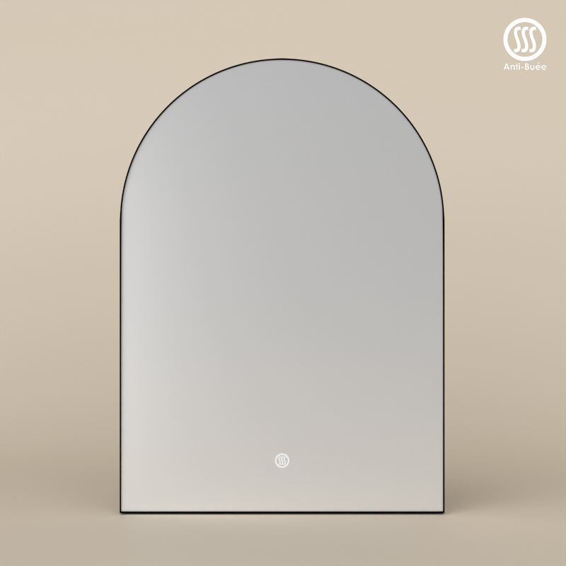 Miroir 50x70 cm 1/2 lune, antibuée, cadre noir mat, Châtelet