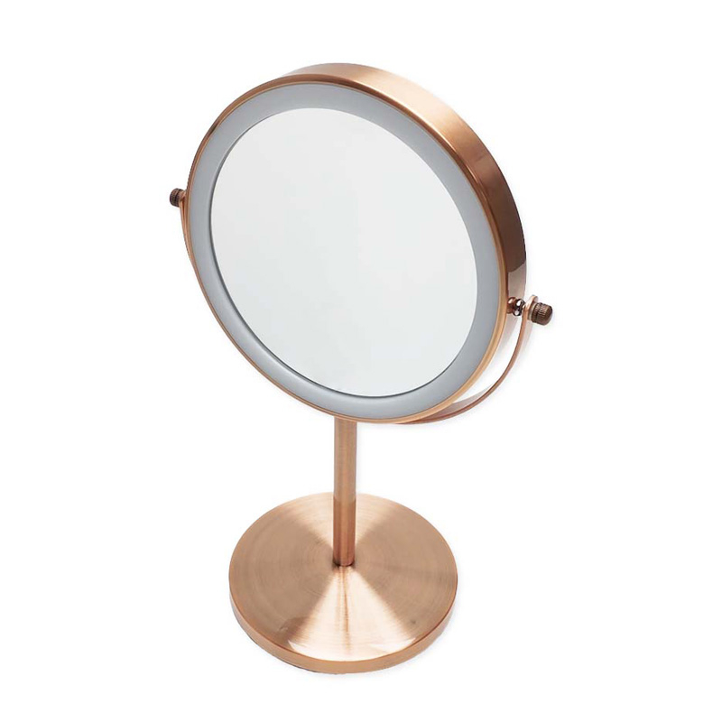 Miroir cosmétique grossissant  5X + Led, Doré Rose Brossé, Elvire