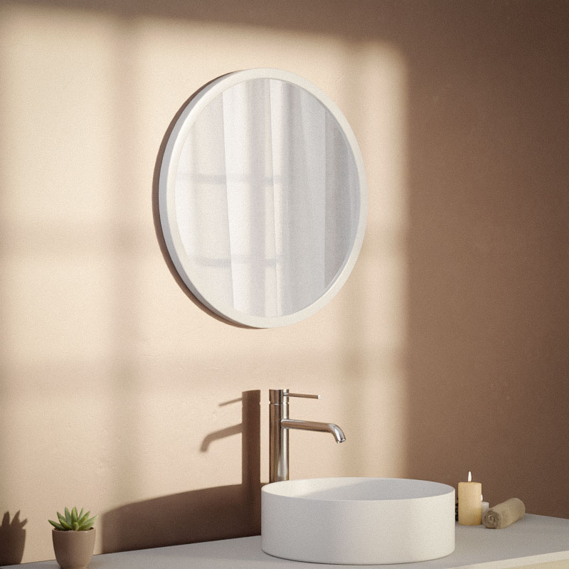 Miroir rond Ø50 cm avec cadre laqué blanc mat, Leyte