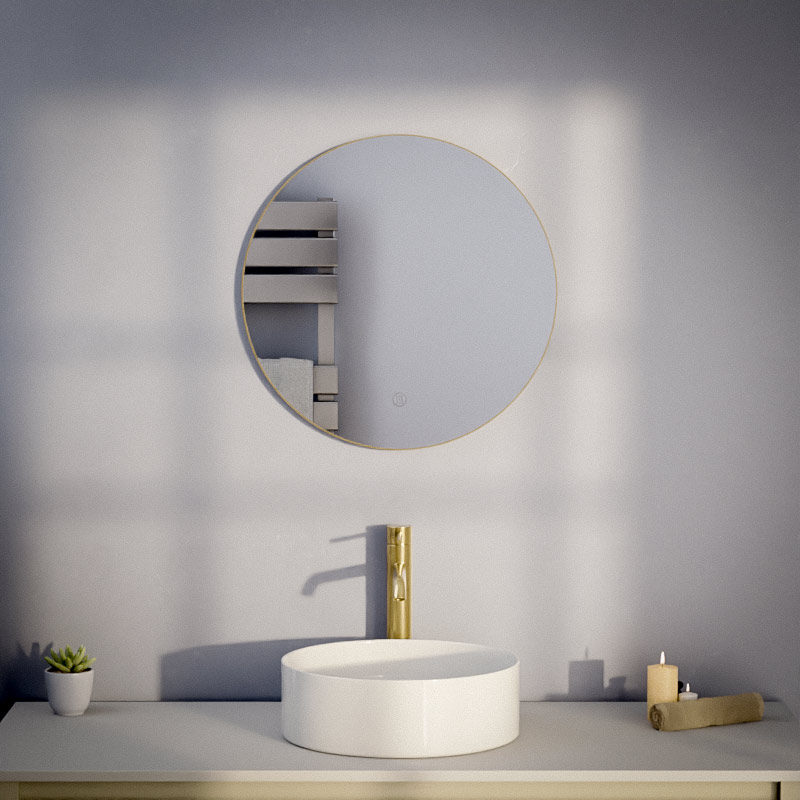 Miroir Ø50 cm rond, antibuée, cadre doré brossé, Châtelet