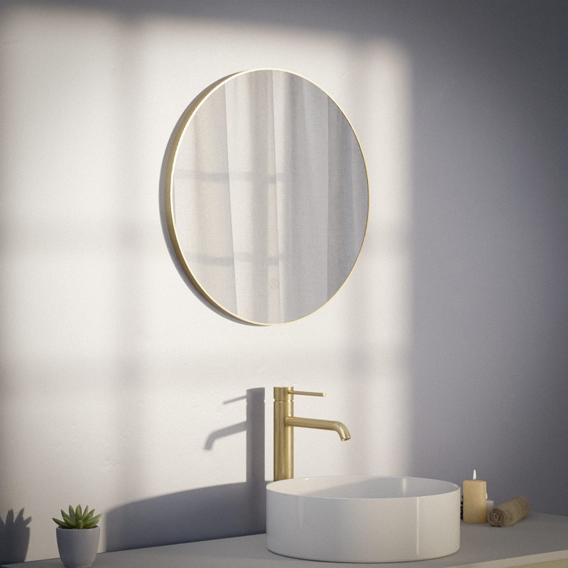 Miroir Ø50 cm rond, antibuée, cadre doré brossé, Châtelet