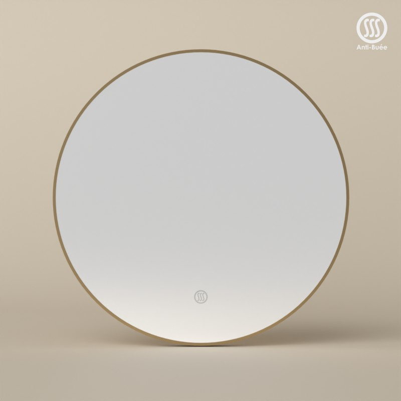 Miroir Ø50 cm rond, antibuée, cadre doré brossé, Châtelet