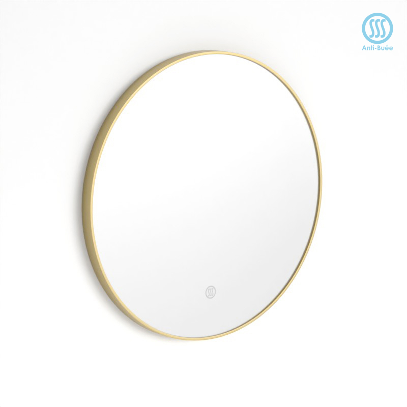 Miroir Ø50 cm rond, antibuée, cadre doré brossé, Châtelet