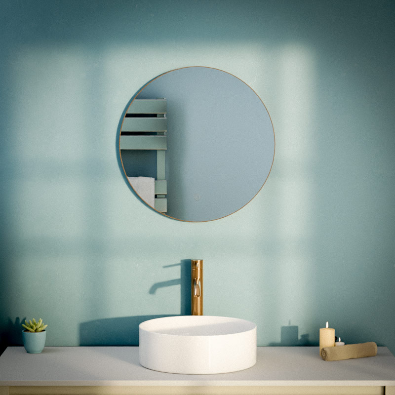 Miroir Ø50 cm rond, antibuée, cadre doré rose brossé, Châtelet