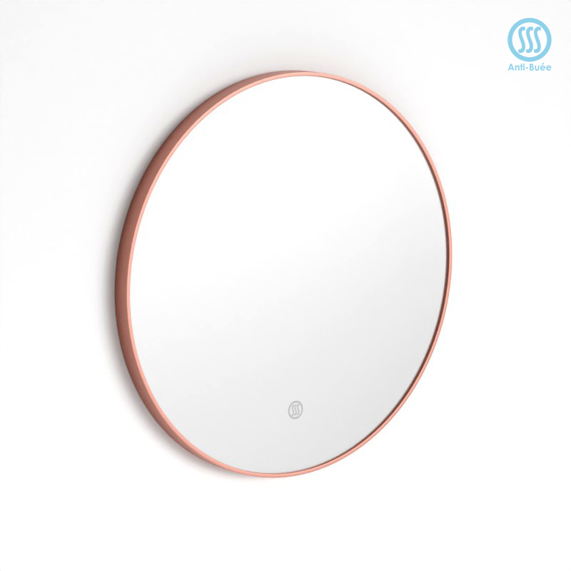 Miroir Ø50 cm rond, antibuée, cadre doré rose brossé, Châtelet
