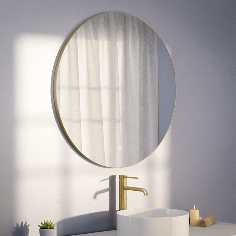 Miroir Ø80 cm rond, antibuée, cadre doré brossé, Châtelet