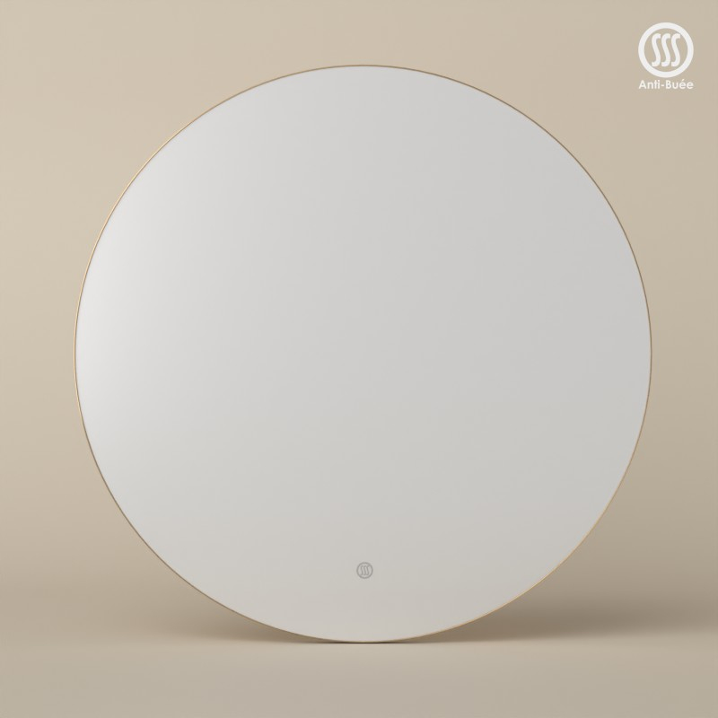 Miroir Ø80 cm rond, antibuée, cadre doré brossé, Châtelet
