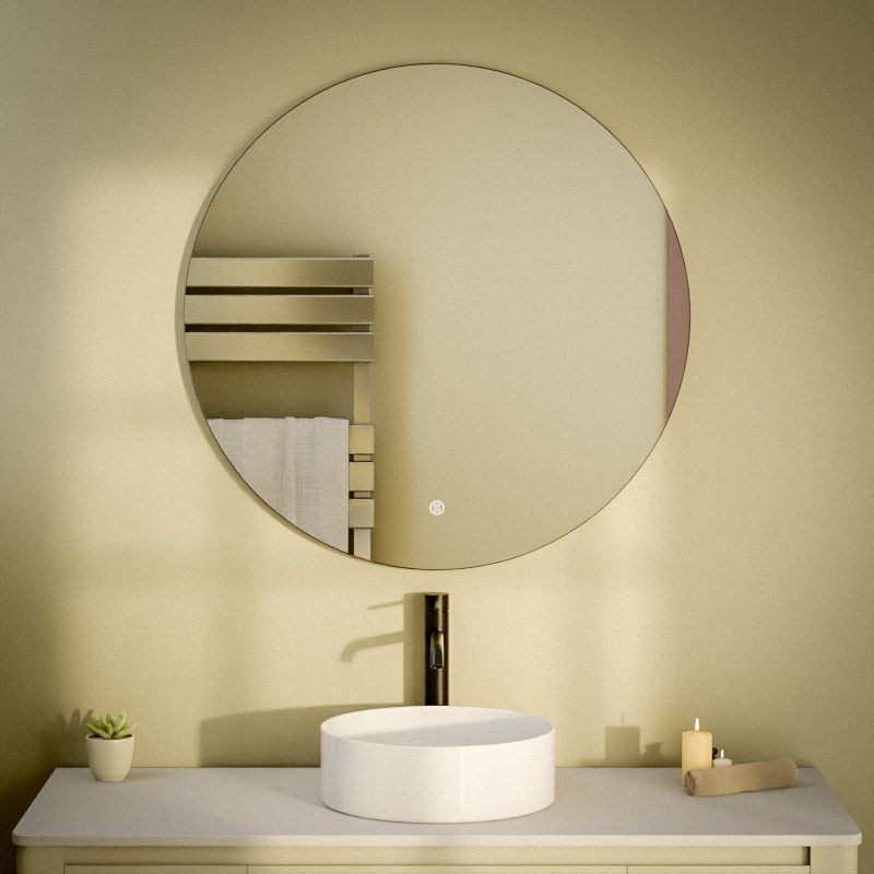 Miroir Ø80 cm rond, antibuée, cadre noir mat, Châtelet
