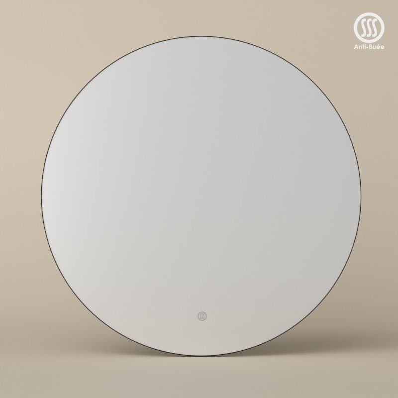 Miroir Ø80 cm rond, antibuée, cadre noir mat, Châtelet