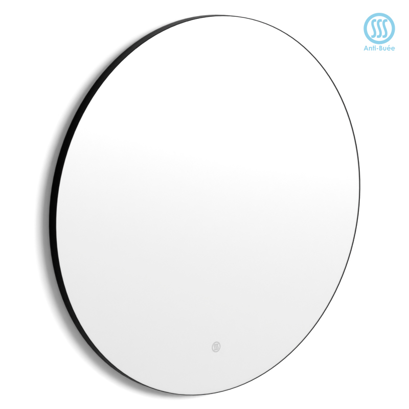 Miroir Ø80 cm rond, antibuée, cadre noir mat, Châtelet