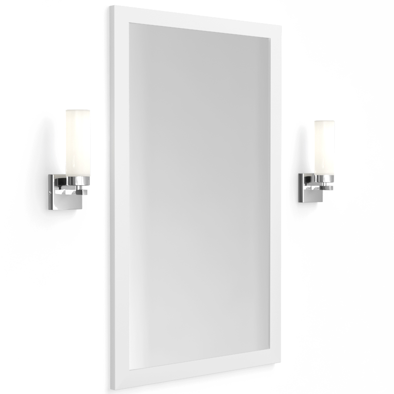 Pack miroir en composite minérale, Rectangulaire et 2 appliques chromées, Tube