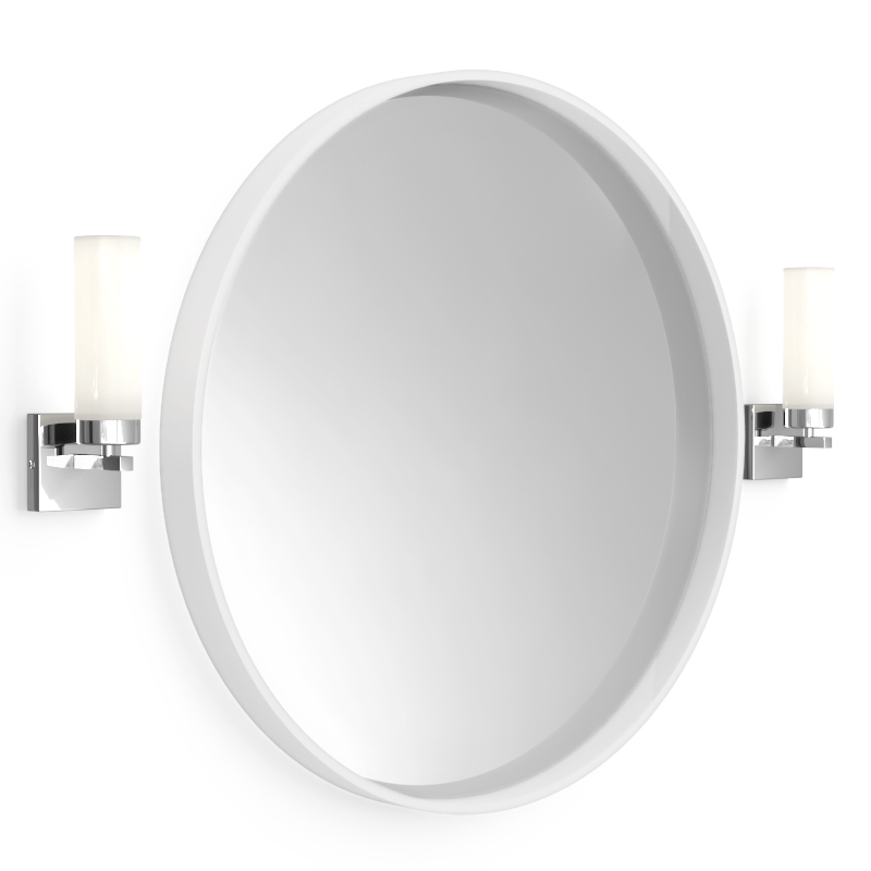 Pack miroir en composite minérale, Rond et 2 appliques chromées, Tube