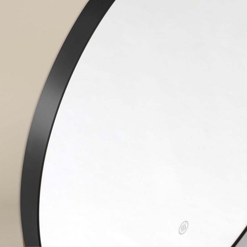 Miroir Ø50 cm rond, antibuée, cadre noir mat, Châtelet