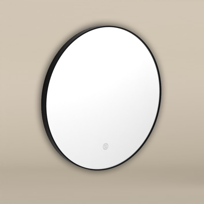 Miroir Ø50 cm rond, antibuée, cadre noir mat, Châtelet