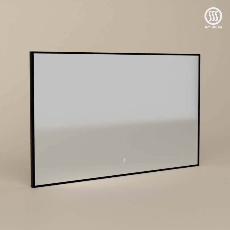 Miroir 120x70 cm rectangulaire, antibuée, cadre noir mat, Châtelet