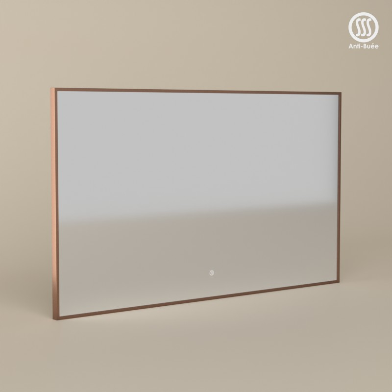 Miroir 120x70 cm rectangulaire, antibuée, cadre doré rose brossé, Châtelet