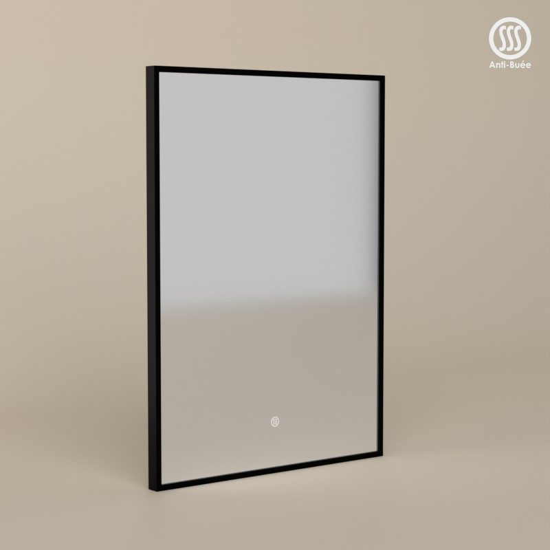 Miroir 50x70 cm rectangulaire, antibuée, cadre noir mat, Châtelet
