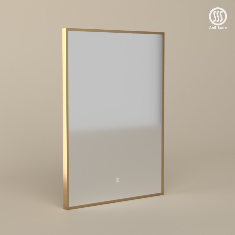 Miroir 50x70 cm rectangulaire, antibuée, cadre doré brossé, Châtelet