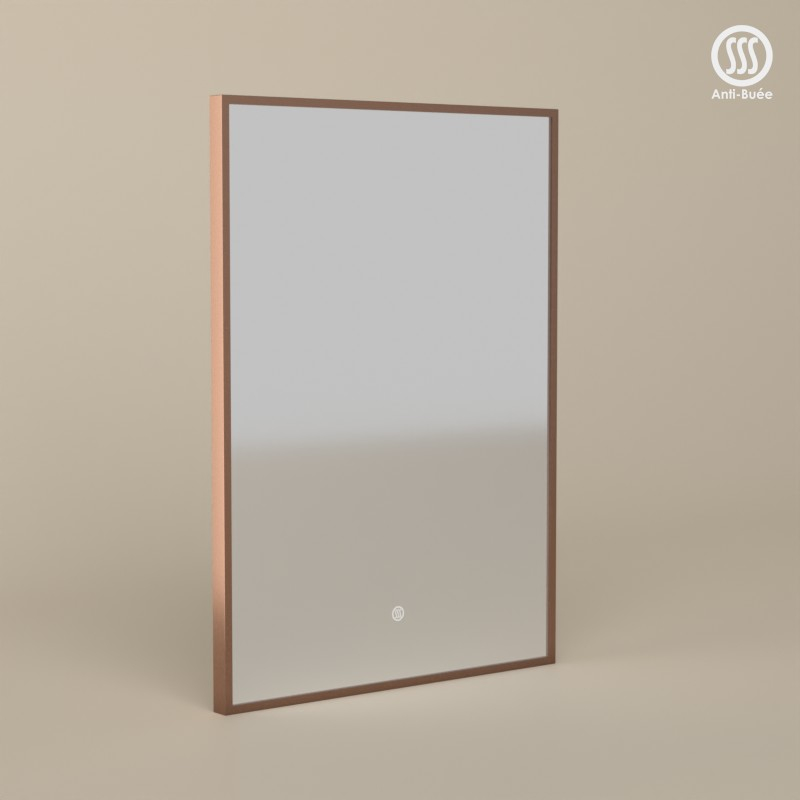 Miroir 50x70 cm rectangulaire, antibuée, cadre doré rose brossé, Châtelet