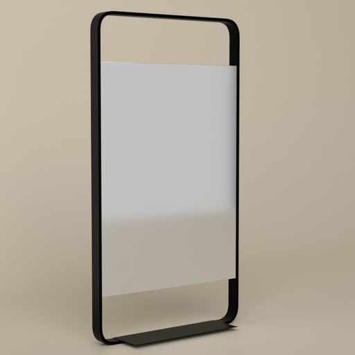 Miroir salle de bain l.55 x H.100 cm vertical, avec cadre métal et tablette noir, Cuadro 5