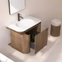 Meuble vasque suspendu cannelé 80 cm, noyer, Solid surface, Grace