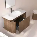 Meuble vasque suspendu cannelé 100 cm, noyer, Solid surface, Grace