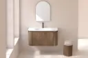 Meuble vasque suspendu cannelé 100 cm, noyer, Solid surface, Grace