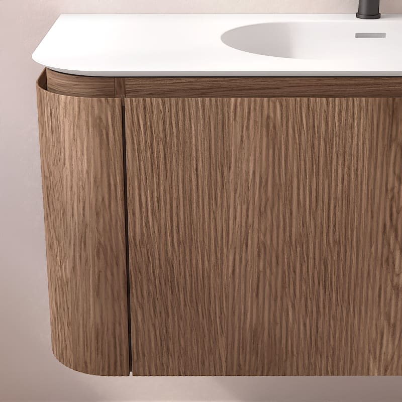 Meuble vasque suspendu cannelé 120 cm, noyer, Solid surface, Grace