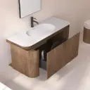 Meuble vasque suspendu cannelé 120 cm, noyer, Solid surface, Grace