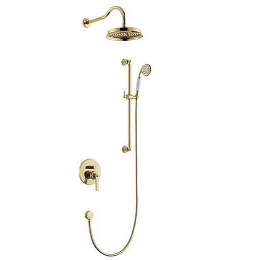 Pack robinet mitigeur douche mural (2 sorties), set de douche et pluie, doré, Liberty