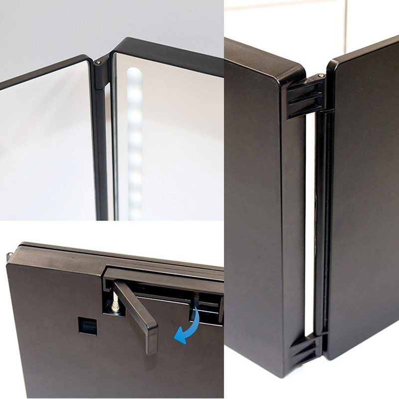 TRIPTYQUE MIROIR BARBIER + LED NOIR MAT