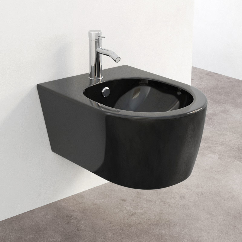 Bidet suspendu Compact noir, 48 cm, Orto