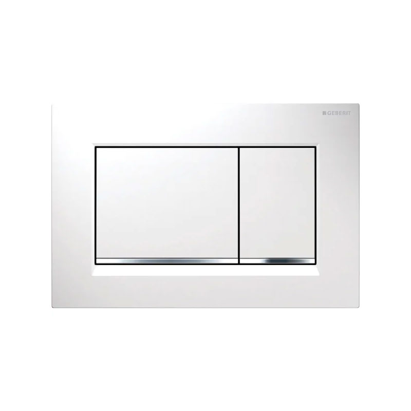 Plaque de déclenchement Geberit Sigma 30, blanc mat, bas de touche chromé brillant