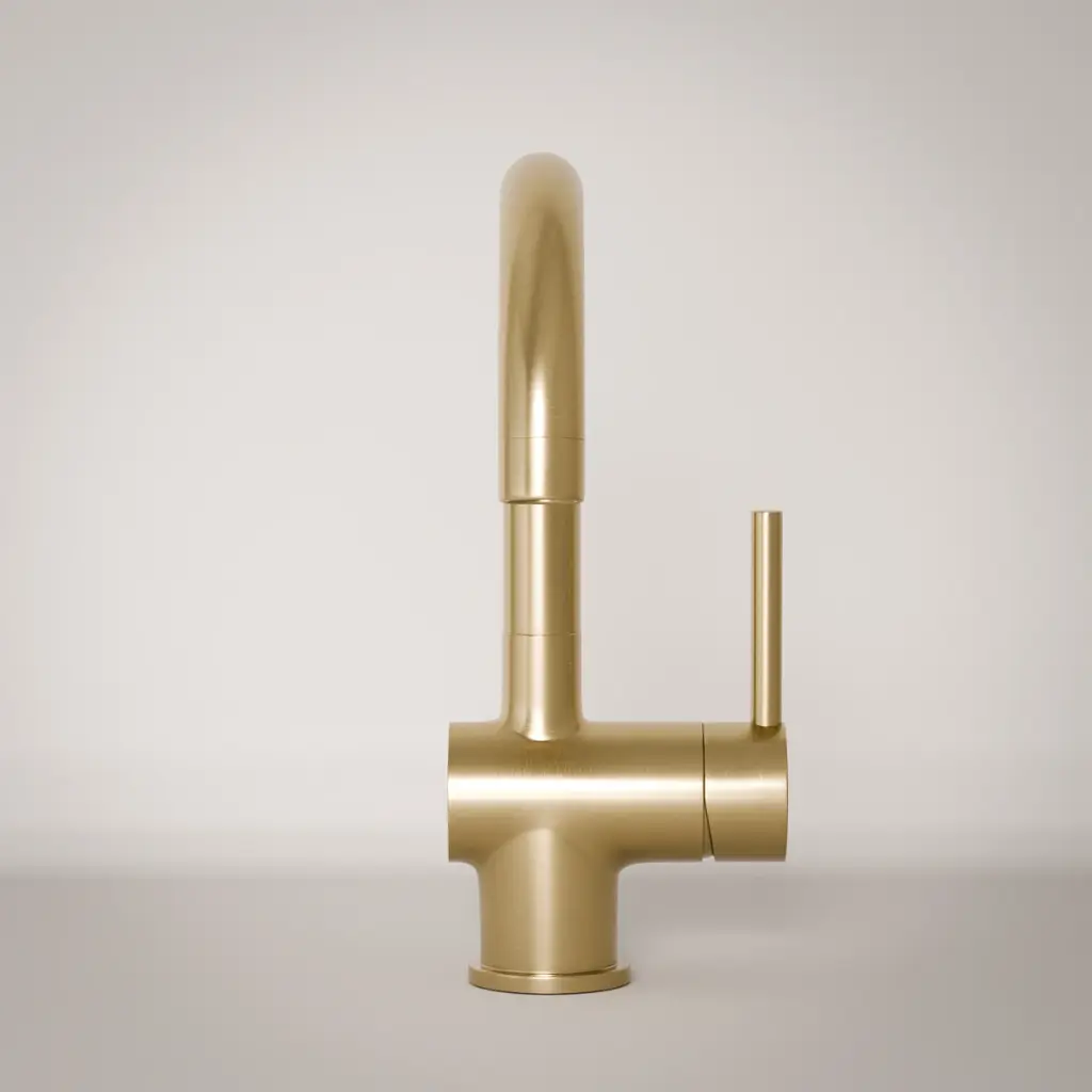 Robinet mitigeur lavabo col de cygne doré brossé, Châtelet