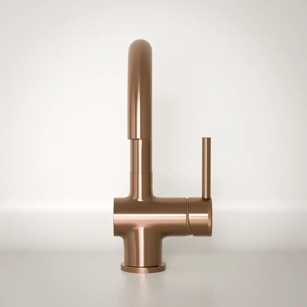 Robinet mitigeur lavabo col de cygne doré rose brossé, Châtelet