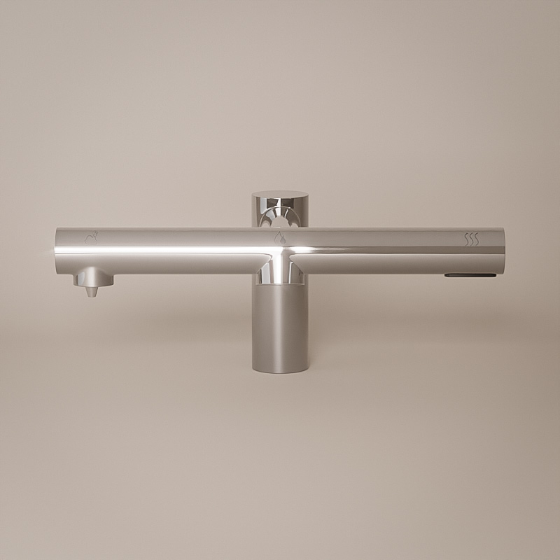 Robinet Electronique + Distributeur de savon + Sèche-mains sur plage, Chrome, Orly Air