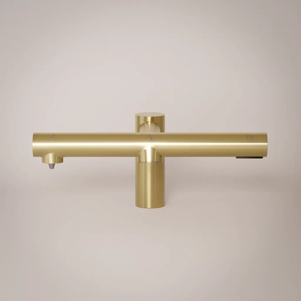 Robinet Electronique + Distributeur de savon + Sèche-mains sur plage, Doré mat, Orly Air