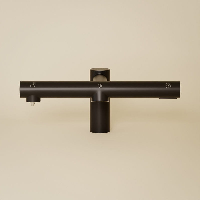 Robinet Electronique + Distributeur de savon + Sèche-mains sur plage, Noir mat, Orly Air