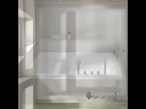 Baignoire carrée + robinetterie, 180x180 cm, acrylique, Quadra