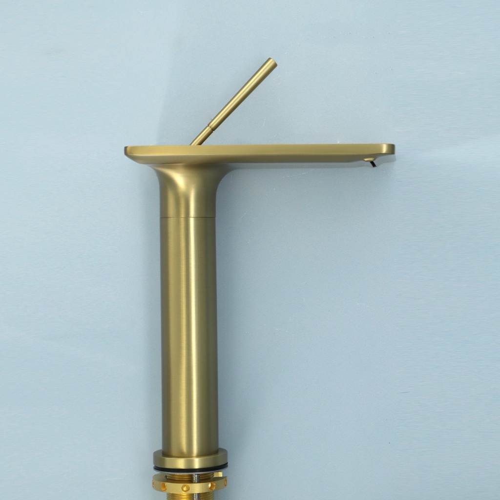 Robinet mitigeur lavabo surélevé, doré brossé, Cascade