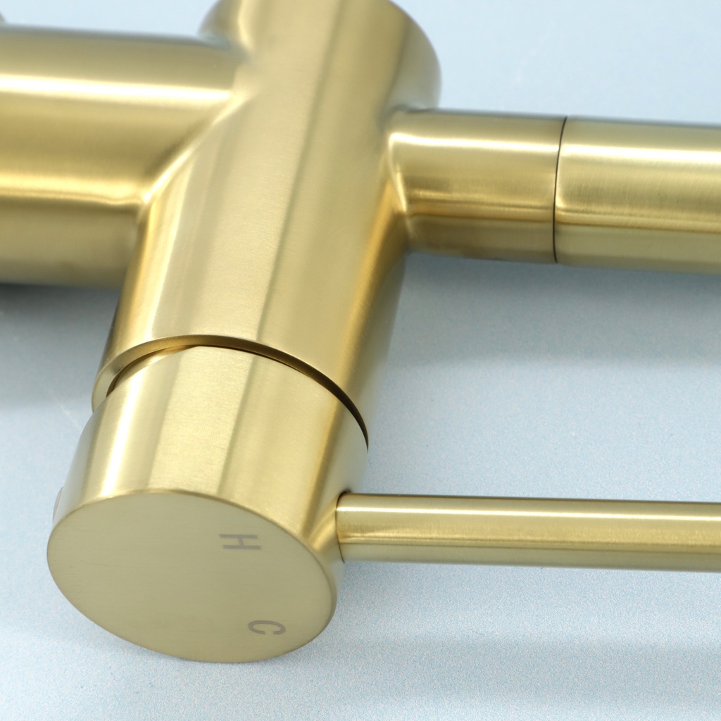 Robinet mitigeur lavabo col de cygne doré brossé, Châtelet