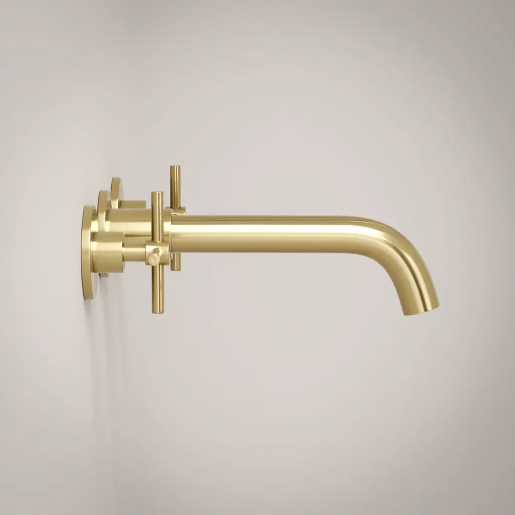 Robinet mélangeur lavabo mural encastré doré brossé, Châtelet