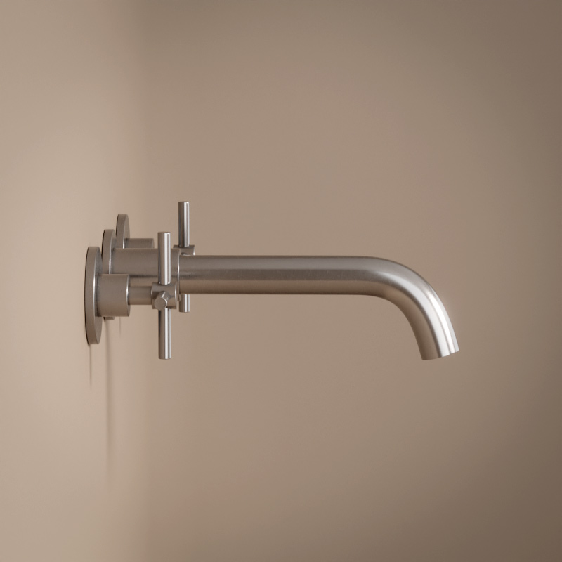 Robinet mélangeur lavabo mural encastré inox brossé, Châtelet