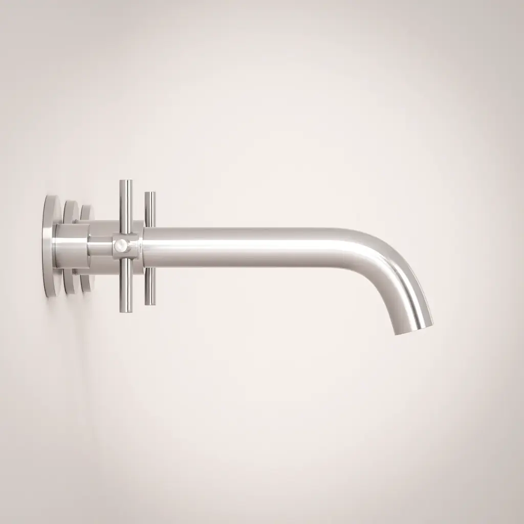 Robinet mélangeur lavabo mural encastré inox brossé, Châtelet